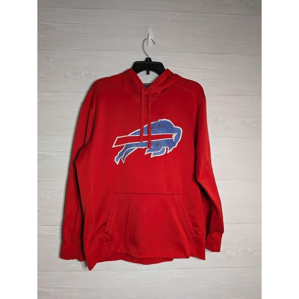 Nike Dri-Fit Buffalo Bills Hoodie Sweatshirt Large Red Distressed Logo Mens NFL